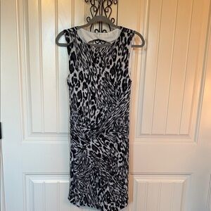 Cache Black and White Animal Print Midi Dress